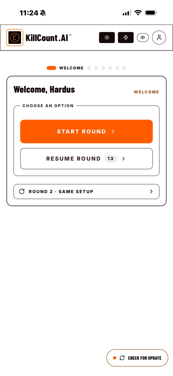 KillCountAI Start round screen