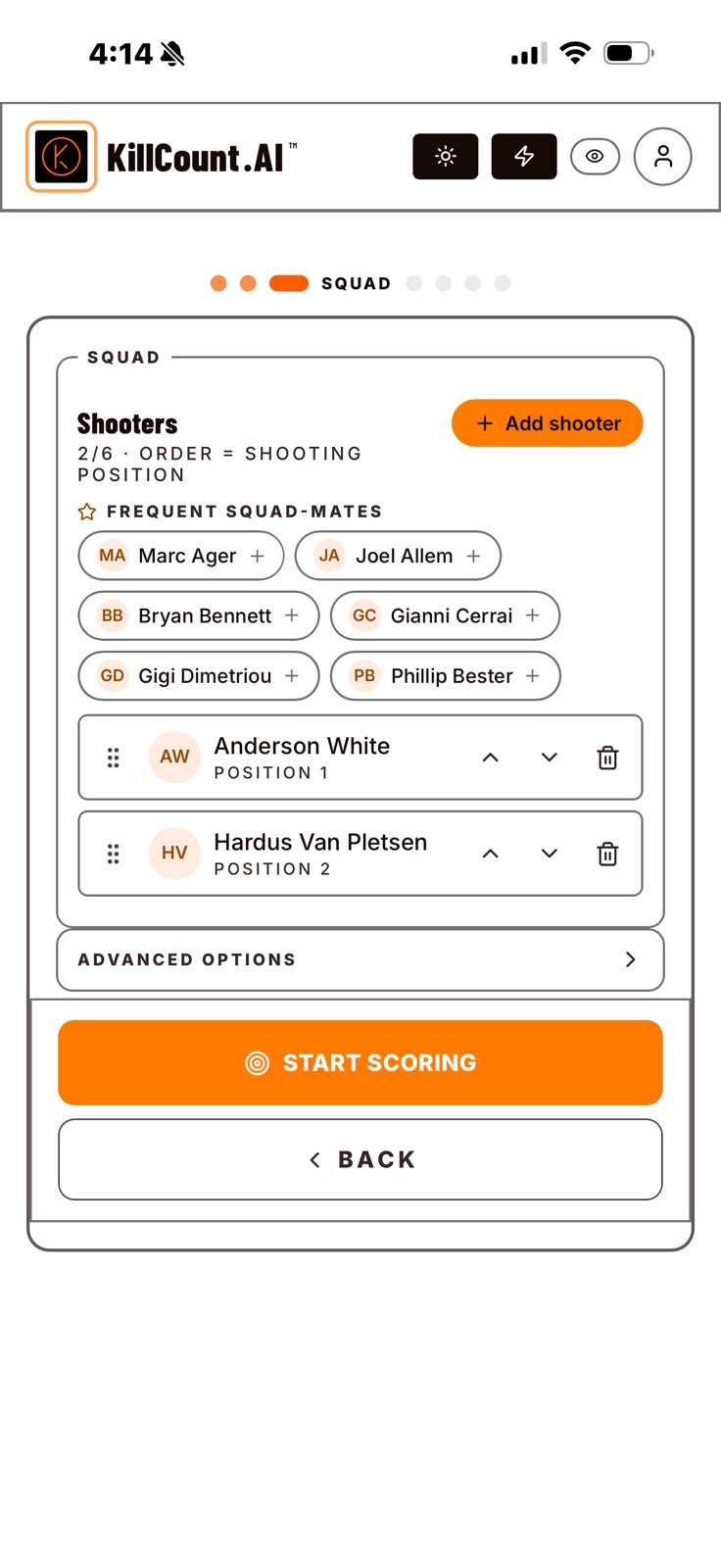 KillCountAI Build the squad screen